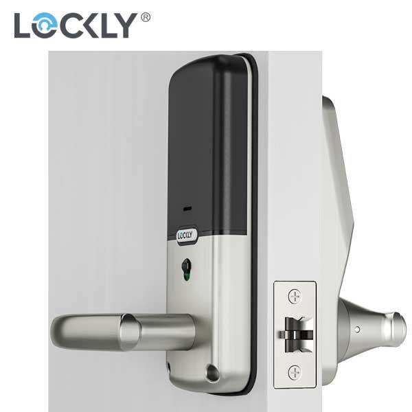 Lockly - PGD628FSN - Secure PLUS Biometric Electronic Lever Latch - Fingerprint Reader - Bluetooth - Satin Nickel - UHS Hardware