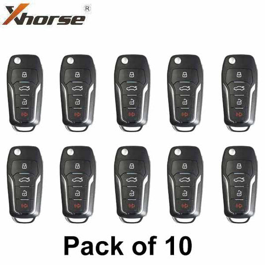 10 x Xhorse VVDI Super Remote / Ford Style / 4-Button Universal Flip Key w/ Super Chip (Pack of 10)