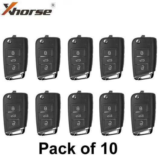 10 x Xhorse - XEMQB1EN - Super Remote / MQB Style / 3-Button Universal Flip Key / VVDI Super Chip for VVDI Tools (Pack of 10)