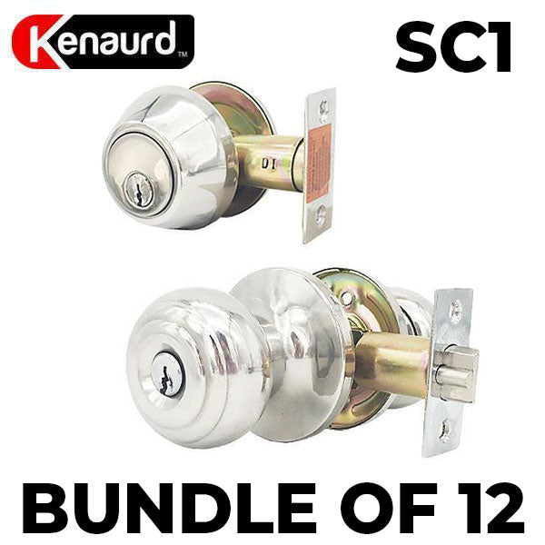 x12 Premium Combo Lockset - Knob & Deadbolt - Bright Chrome - BC - SC1 (BUNDLE OF 12) - UHS Hardware