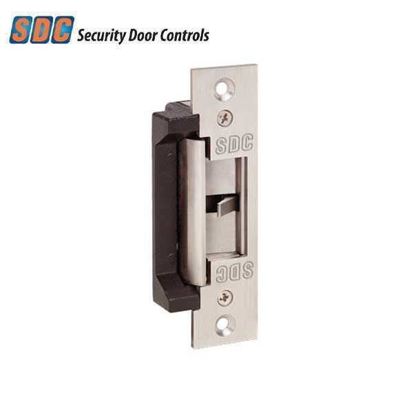 SDC - Electrified Cylindrical Strike - Fail Safe / Fail Secure - 12/24VDC - 4-7/8” Square Faceplate - Satin Stainless Steel - UHS Hardware