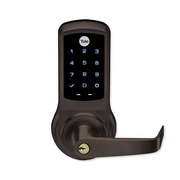 YALE-AUNTB620-NR-613E-2803-53L - Commercial Electronic Keypad Lever Lock - Augusta Lever - Touchscreen - Key Override - No Radio - Dark Bronze - Schlage "C" Keyway - 6 Pin - Grade 1 - UHS Hardware