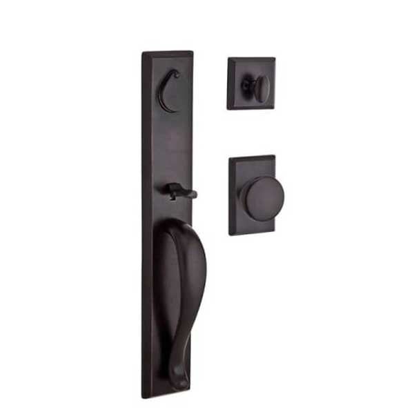 Baldwin Reserve - Longview Rustic Knob Handleset - Singl Cyl - Rustic Square Rose - 481 - Dark Bronze - Grade 2 - UHS Hardware