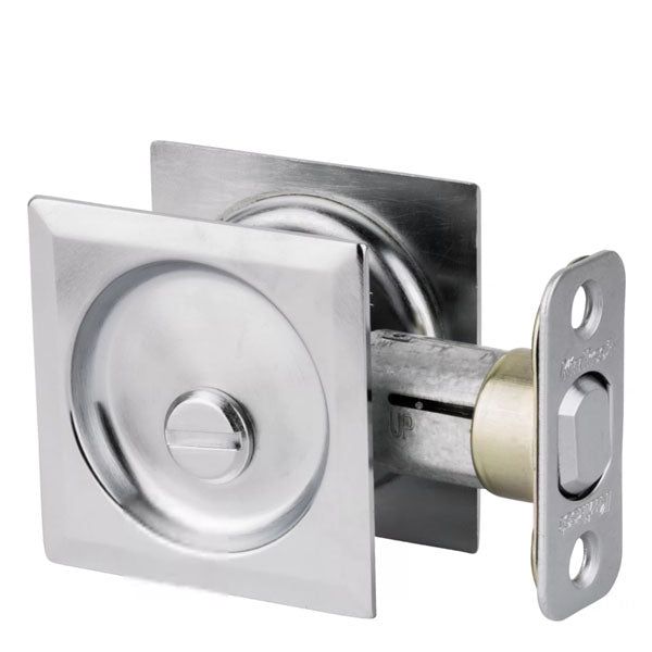Kwikset - 93350 - Square  Pocket Door Lock - Privacy - 26D - Satin Chrome - UHS Hardware