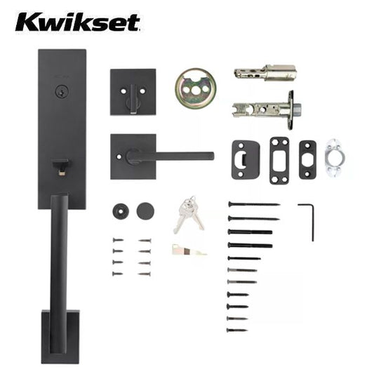 Kwikset - 818VNHXHF - Vancouver Handleset with Halifax Lever - Deadbolt Keyed One Side - Featuring SmartKey - Square Rose - 514 - Matte Black - Entrance - Grade AAA - UHS Hardware