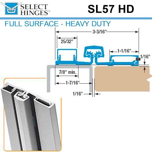 Select Hinges - 57 - 83" - Full Surface Hinge - Clear Aluminum Finish - Heavy Duty - UHS Hardware