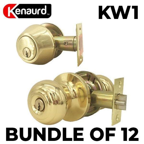 x12 Premium Combo Lockset - Knob & Deadbolt - Polished Brass - PB - KW1 (BUNDLE OF 12) - UHS Hardware