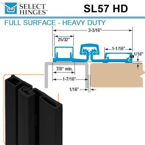 Select Hinges - 57 - 83" - Geared Full Surface Continuous Hinge - Black - Heavy Duty - UHS Hardware