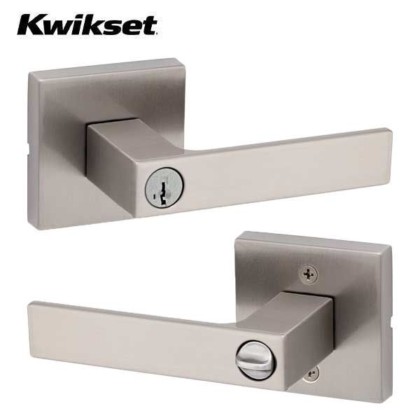 Kwikset - 740SAL - Singapore Lever Set - Square Rose - 15A - Satin Nickel - Entrance - SmartKey Technology - Grade 1 - UHS Hardware