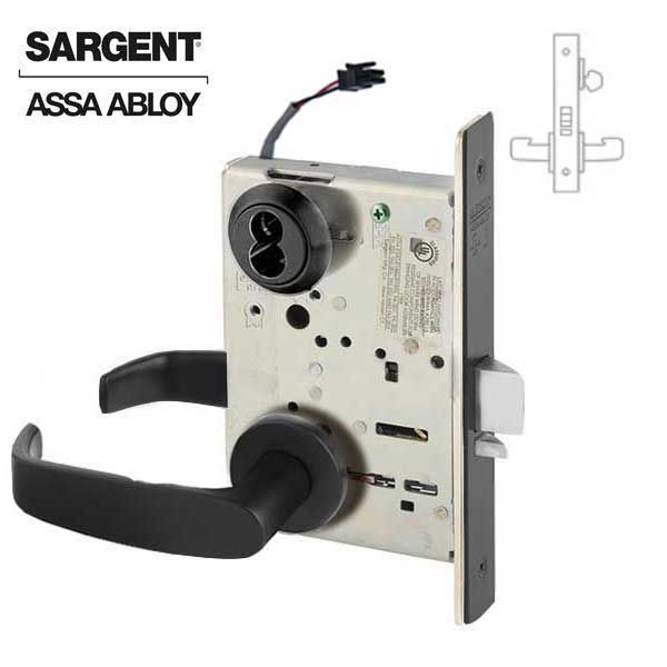 Sargent - 8270 - Electromechanical Mortise Lock - LN Rose / L Lever - Fail Safe - SFIC - BSP - Black Suede Powder Coat - 24V - Grade 1 - UHS Hardware