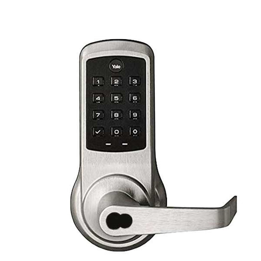 YALE - ﻿NexTouch - Commercial Electronic Keypad Lever Lock - Augusta Lever - Pushbutton w/ Key Override - 2-3/4" Backset - SFIC - Satin Chrome - Grade 1 - UHS Hardware