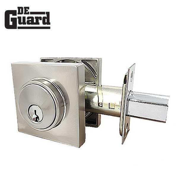 Premium Single Cylinder Contemporary Deadbolt - Square Rose - Satin Stainless -  Grade 3 - ( SC1 / KW1 ) - UHS Hardware