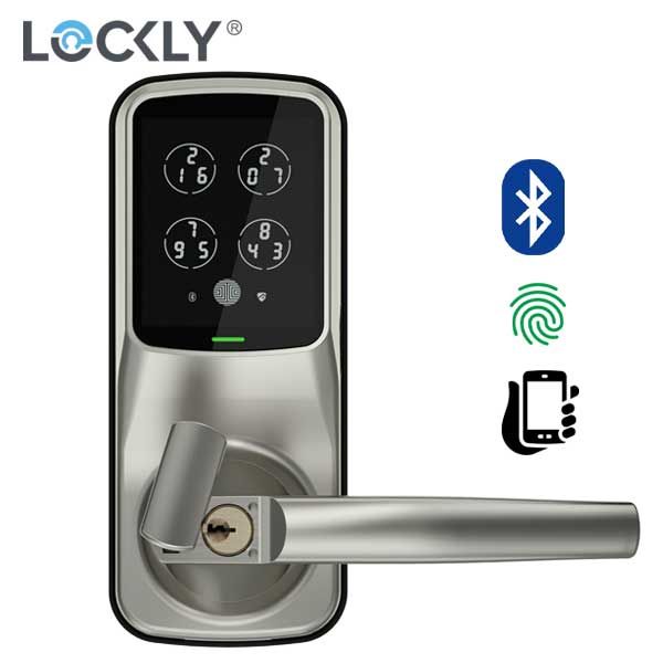 Lockly - PGD628FSN - Secure PLUS Biometric Electronic Lever Latch - Fingerprint Reader - Bluetooth - Satin Nickel - UHS Hardware