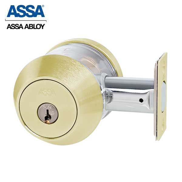 ASSA - 7000 Series  - MAX+ Single Cylinder Deadbolt with Security Guard - KD - 605 - Bright Brass - Grade 1 - UHS Hardware