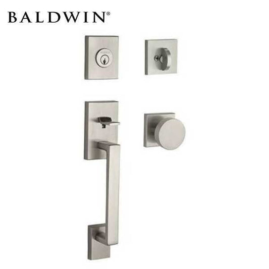 Baldwin Reserve - La Jolla Contemporary Knob Handleset - Singl Cyl - Contemporary Square Rose - 150 - Satin Nickel - Grade 2 - UHS Hardware