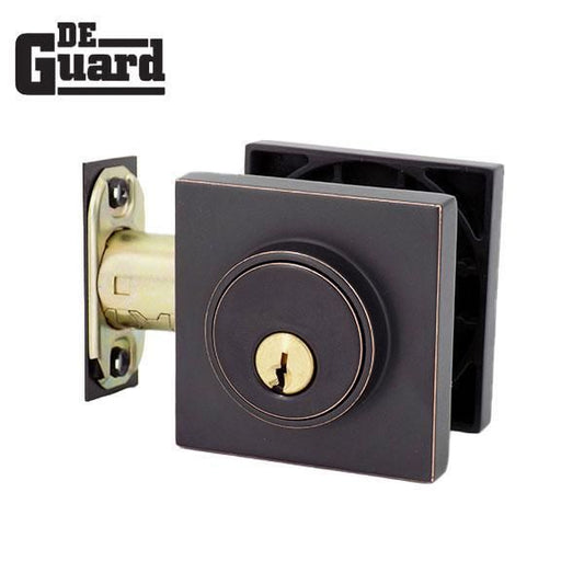 Premium Single Cylinder Contemporary Deadbolt - Square Rose - Oil Rubbed Bronze - Grade 3 - ( SC1 / KW1 ) - UHS Hardware