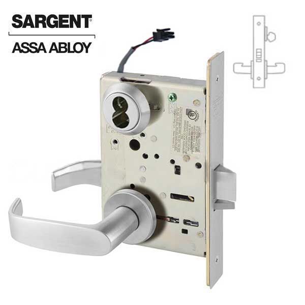 Sargent - 8271 - Electromechanical Mortise Lock - LN Rose / L Lever - Fail Secure - LFIC - 26D - Satin Chrome Plated - 24V - Grade 1 - UHS Hardware