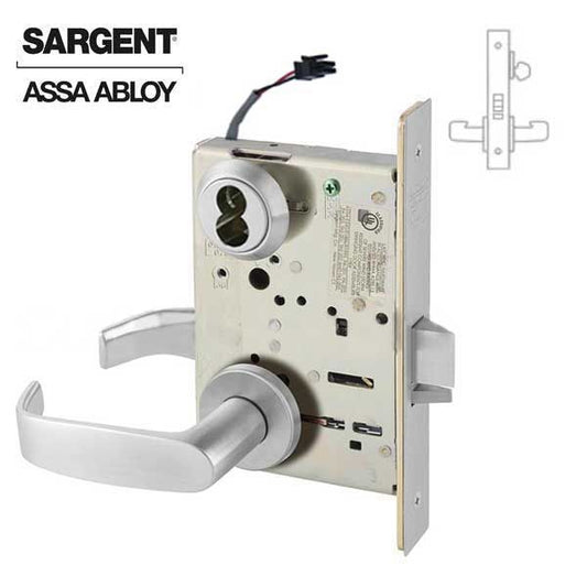 Sargent - 8271 - Electromechanical Mortise Lock - LN Rose / L Lever - Fail Secure - LFIC - 26D - Satin Chrome Plated - 24V - Grade 1 - UHS Hardware