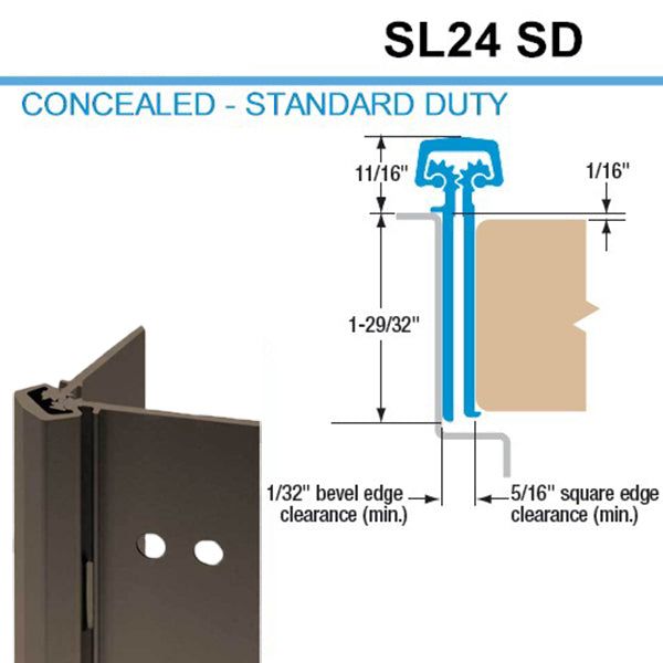 Select Hinges - 24 - 83" - Geared Concealed Continuous Hinge - Dark Bronze - Aluminum - Standard Duty - UHS Hardware