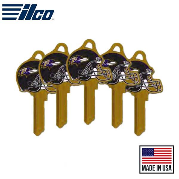 ILCO - NFL TeamKeys - Helmet Edition - Key Blank - Baltimore Ravens - KW1 (5 Pack) - UHS Hardware