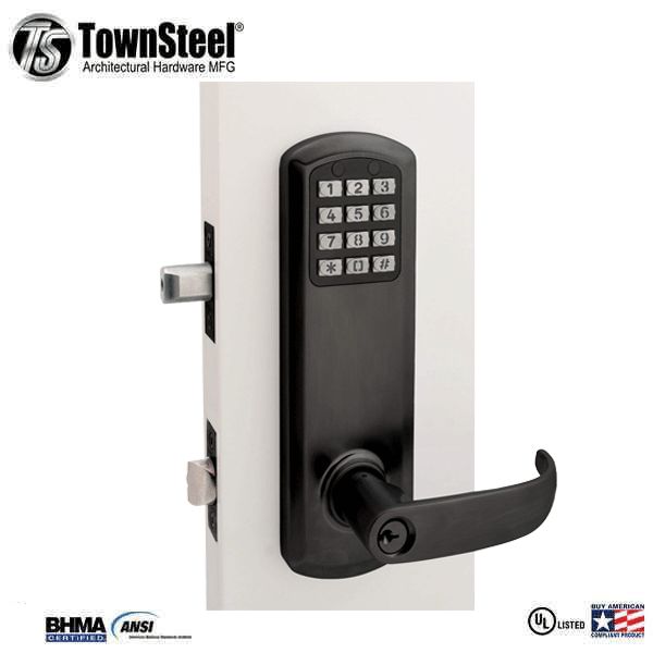 TownSteel - E-Genius 2000 - Interconnected Electronic Push Button Lock - Entry - 4" - On Center - Right Handed - Flat Black - Grade 1 - UHS Hardware