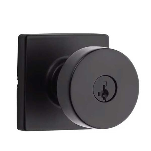 Kwikset - 740PSK - Pismo Knob  - Square Rose - Entrance - 514 - Matte Black - SmartKey Technology - Grade 3 - UHS Hardware