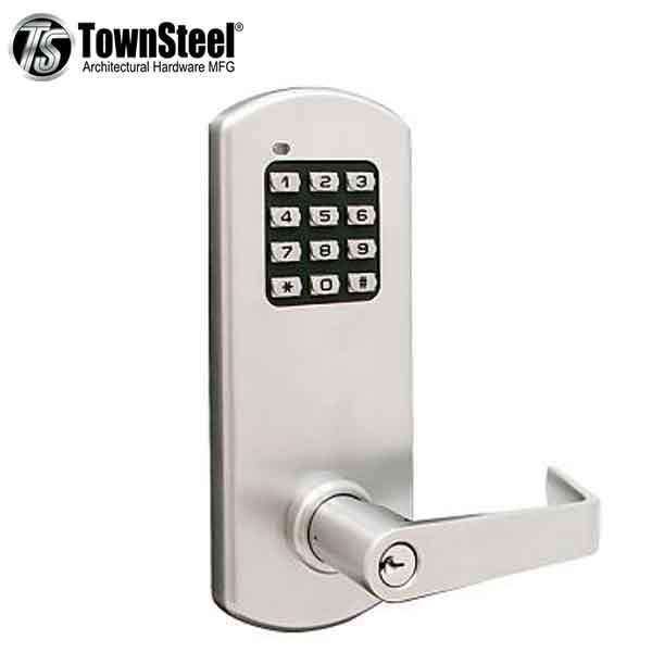 TownSteel - XCE2020S - Electronic Push Button Lever Lock - Clutch Lever - Satin Chrome - Grade 1 - UHS Hardware