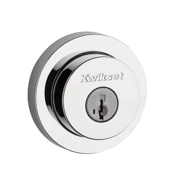 Kwikset -158 - Milan Single Cylinder Deadbolt - Round Rose - 26 - Polished Chrome - SmartKey Technology - Grade 2 - UHS Hardware