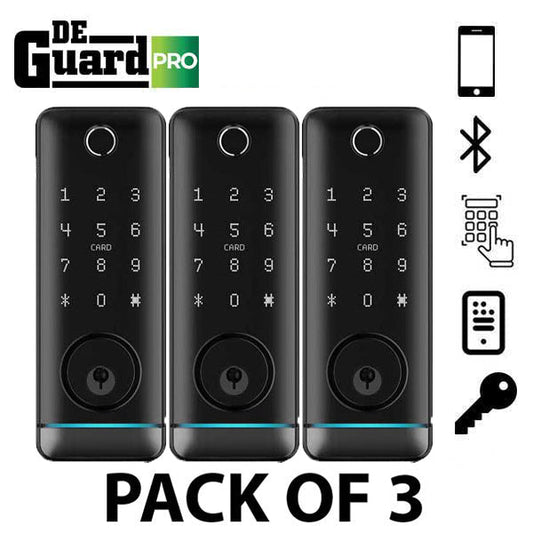 3 x Premium Electronic Keyless Entry Smart Deadbolt - T1B - Bluetooth / Fingerprint / RFID / Wi-Fi - IP55 - Black (Bundle of 3)