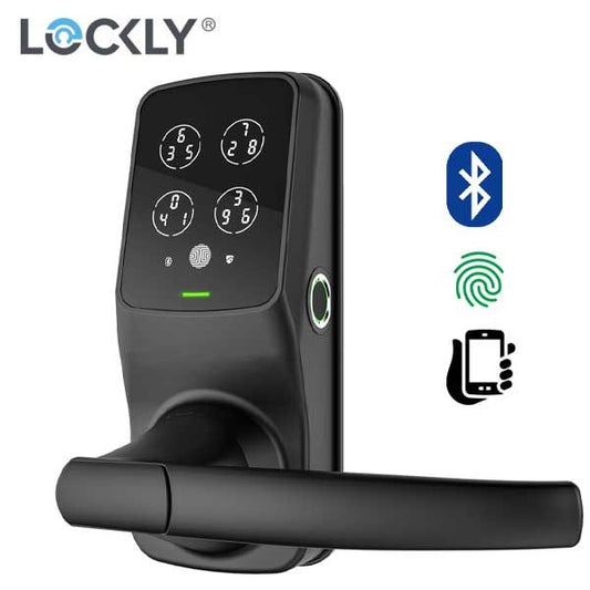 Lockly - PGD628FMB - Secure PLUS Biometric Electronic Lever Latch - Fingerprint Reader - Bluetooth - Matte Black - UHS Hardware