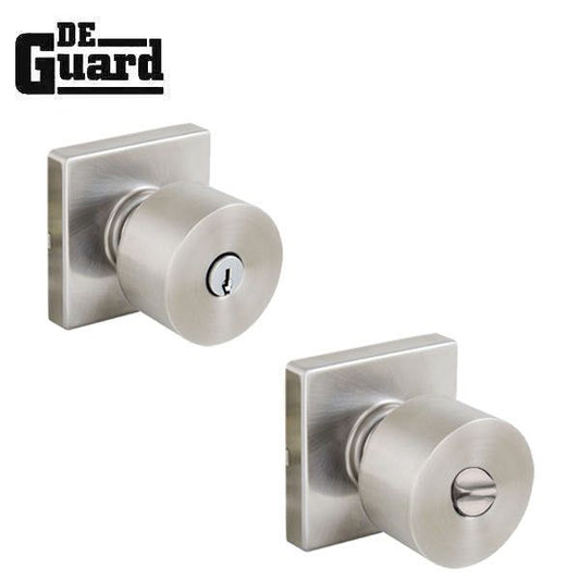 Contemporary Flat Ball Door Knob Set - Entrance - Square Rose - Satin Nickel - Grade 3 - UHS Hardware