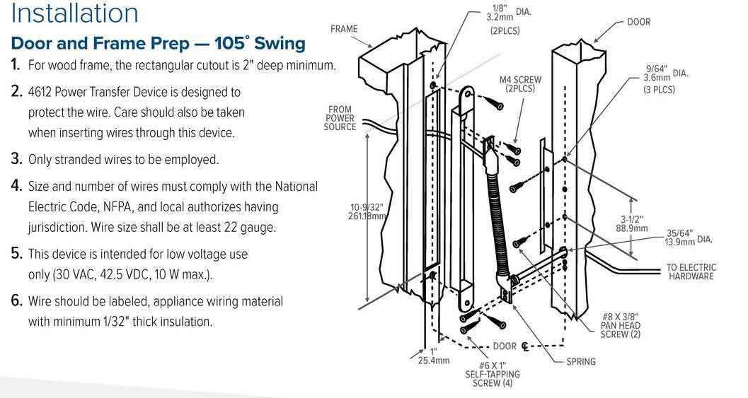 Adams Rite - 4612  Power Transfer Device for Electrical Wiring - 105° Swing - UHS Hardware