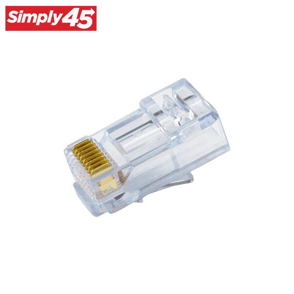 Simply45 - S45-1501 - Unshielded - Pass-Through RJ45 Modular Plugs - Blue Tint - Commercial Rated - for Cat5e UTP Solid / Cat5e/6 Stranded - Clamshell of 50 - UHS Hardware