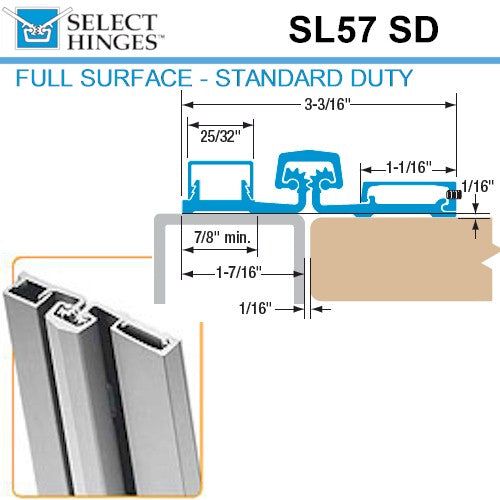 Select Hinges - 57 - 85" - Geared Full Surface Hinge - Clear Aluminum - Standard Duty - UHS Hardware