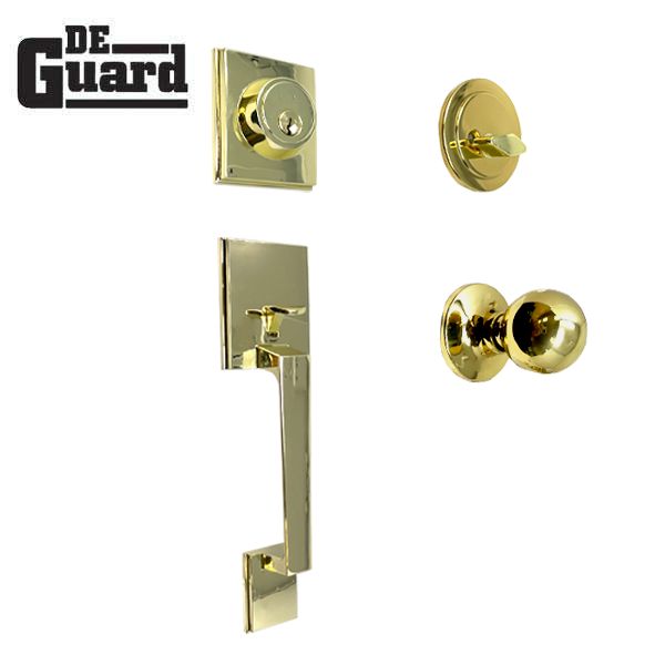 Premium Square "Montana" Style Design Handleset - Entrance - SC1 Keyway - Polished Brass - Grade 3 - UHS Hardware