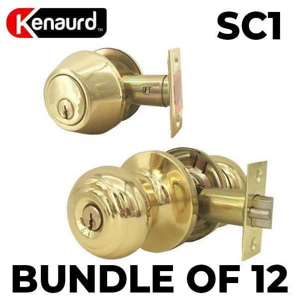 x12 Premium Combo Lockset - Knob & Deadbolt - Polished Brass - PB - SC1 (BUNDLE OF 12) - UHS Hardware