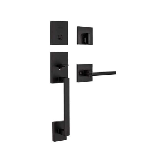 Kwikset - 818SCEXHFL - San Clemente Handleset - Square Rose - 514 - Matte Black - Entrance - SmartKey Technology - Grade 1 - UHS Hardware