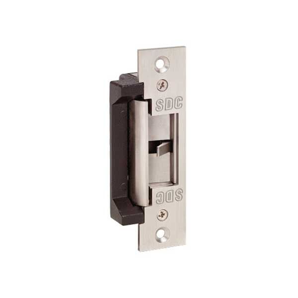 SDC - Electrified Cylindrical Strike - Fail Safe / Fail Secure - 12/24VDC - 4-7/8” Square Faceplate - Satin Stainless Steel - UHS Hardware