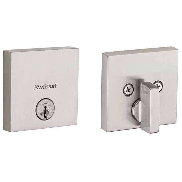 Kwikset - 258 - Downtown Deadbolt - Square Rose - 15 - Satin Nickel - Entrance - SC1 Schlage - SmartKey Technology - Grade 1 - UHS Hardware