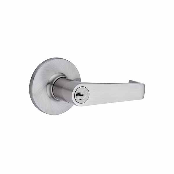 Kwikset - 438 - Carson Commercial Lever - Round Rose - 26D - Satin Chrome - Entrance - SC1 Schlage - SmartKey Technology - Grade 3 - UHS Hardware