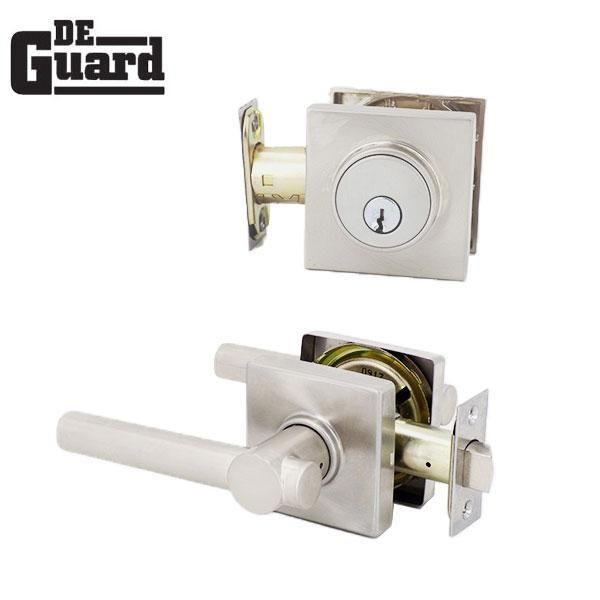 Premium Contemporary Leverset & Deadbolt Combo Lock  - Square Rose - Satin Stainless - Grade 3 - (SC1 / KW1) - UHS Hardware