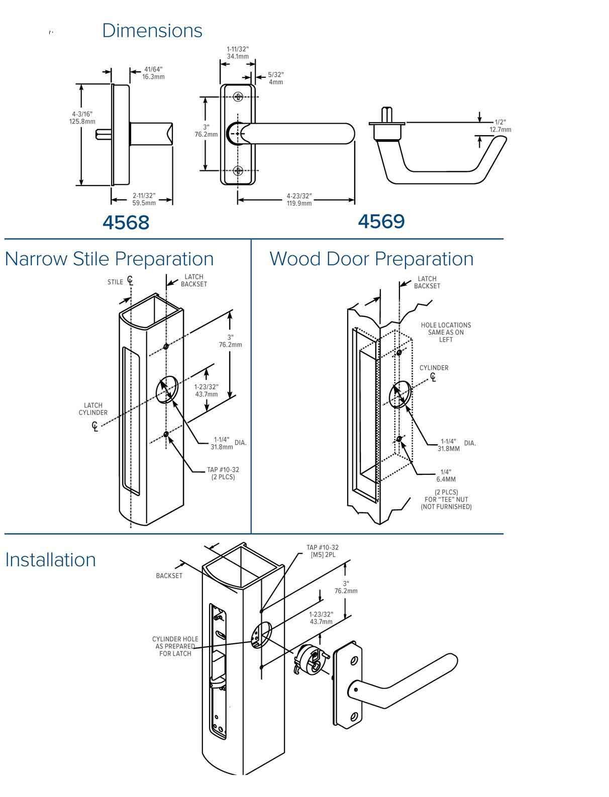 Adams Rite - 4568 - Deadlatch Handle - ADA Flat Handle - LH or LHR - 1-3/4" to 2" Door - Aluminum Anodized - UHS Hardware