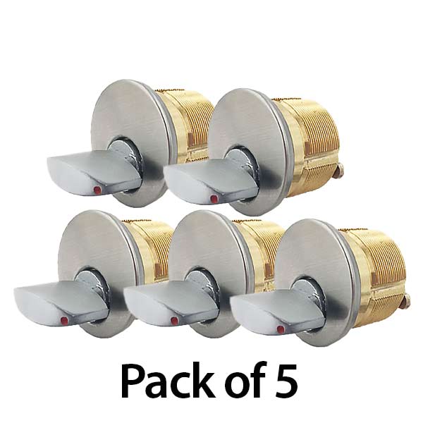 5 x Premium Thumb-Turn Mortise Cylinder - 1" - 26D - Satin Chrome (Bundle of 5) - UHS Hardware