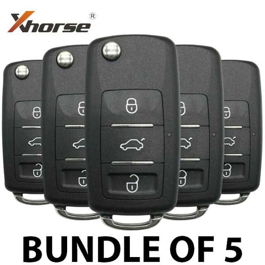 5 x VW Volkswagen Style / 3-Button Universal Remote Key for VVDI Key Tool (Wired) (BUNDLE OF 5) - UHS Hardware