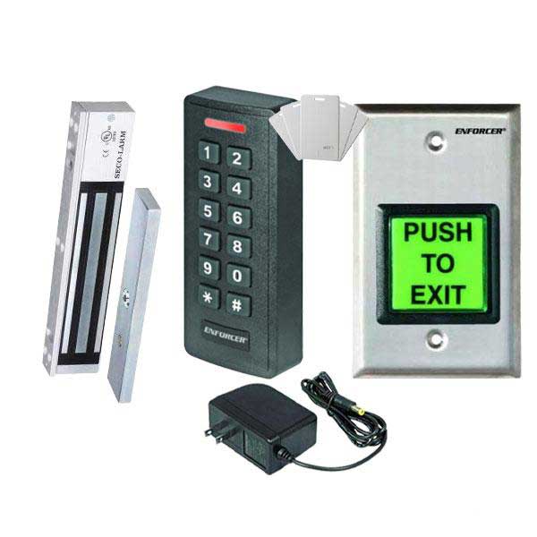 Seco-Larm - Single Door Maglock - 600-lb Holding Force w/ PROX Keypad & Single Gang Wall Plate w/ 12VDC Plug-in Transformer - UHS Hardware