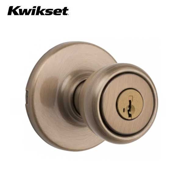 Kwikset - 400T - Tylo Knob  - Round Rose - Entrance - 5 - Antique Brass - SmartKey Technology - Grade 3 - UHS Hardware