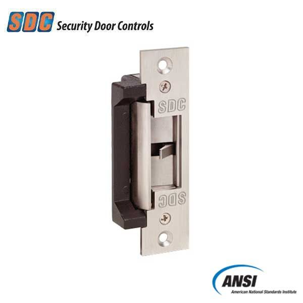 SDC - Electrified Cylindrical Strike - Fail Safe / Fail Secure - 12/24VDC - 4-7/8” Square Faceplate - Satin Stainless Steel - UHS Hardware