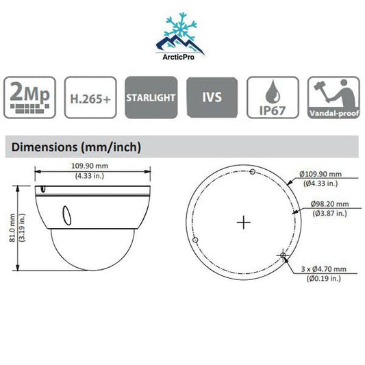 Dahua / IP Camera / 2MP Dome / 2.8 mm Fixed Lens / WDR / IK10 / IP67 / Starlight  / 5 Year Warranty / DH-N22AL12 - UHS Hardware