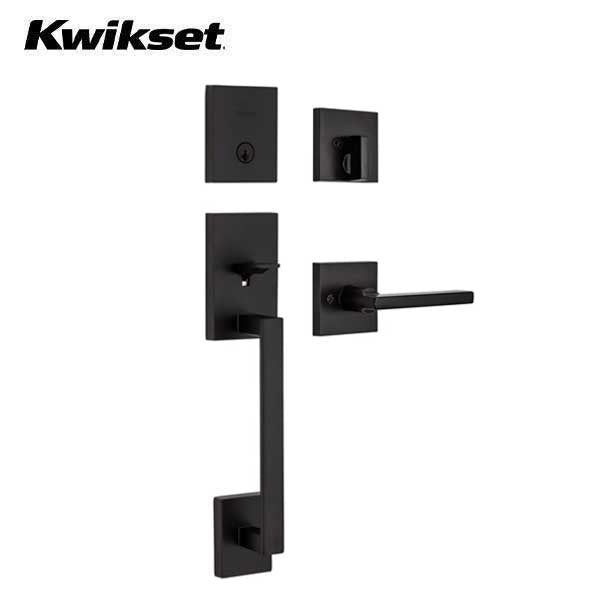 Kwikset - 818SCEXHFL - San Clemente Handleset - Square Rose - 514 - Matte Black - Entrance - SmartKey Technology - Grade 1 - UHS Hardware