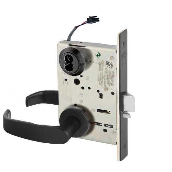 Sargent - 8271 - Electromechanical Mortise Lock - LN Rose / L Lever - Fail Secure - SFIC - BSP - Black Suede Powder Coat - 24V - Grade 1 - UHS Hardware